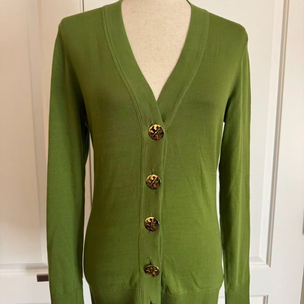 Tory Burch Green Cotton Cardigan, Sz S